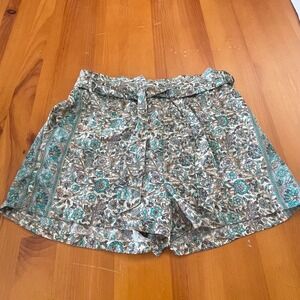 Cienna Designs Boho Floral‎ Elastic Waist Tie Front Shorts Size L Festival Beach